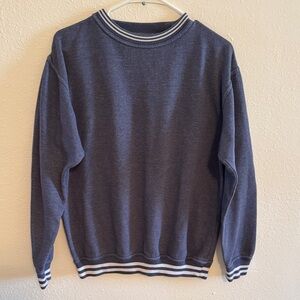 Classic Navy Crewneck Sweatshirt with Striped Accents